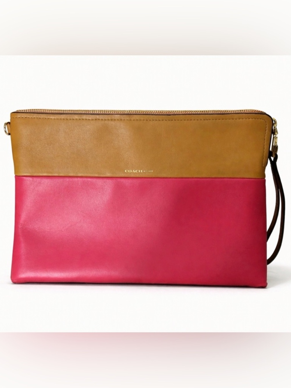 Coach Two-Tone Leather EUC Wristlet Pouch in Hot Pink and Tan - Picture 4 of 8